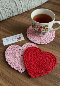 Posavasos Románticos de Corazón Rojo Tejidos a Crochet, Hechos a Mano con Hilo de Algodón Sólido, Resistentes al Calor, para Tazas de Café y Té, Decoración Boho para Cocina - Product Image 4