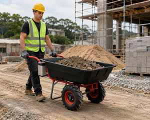 Heavy Duty <b>Plastic</b> Tray Wheelbarrow 2 <b>Wheels</b> Manual Operation Red Frame Black Tray for Construction - Product Image 1