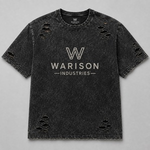 Camisetas de Hombre de Alta Calidad con Lavado Ácido, Color Sólido, Manga Corta, Cuello Redondo, Estilo Casual, Diseño Desgastado, Tallas Grandes para Adultos - Product Image 1