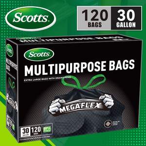 Scotts 120 Bolsas de Basura Negras Grandes de 30 Galones, Desechables, Resistentes a Desgarros, con Cordón, para Contenedores de Basura Grandes de Cocina, Uso Doméstico - Product Image 1