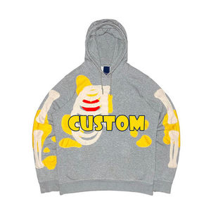 Sweat à capuche streetwear personnalisé en coton épais 400 g/m² avec appliqué en strass, logo brodé effet vieilli et patch, délavage acide pour homme - Product Image 6