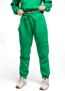 Conjunto Deportivo Verde con Capucha para Mujer, Sudadera Larga y Pantalones Deportivos, Color Sólido, Corte Holgado Informal, 100% Algodón, Ropa de Otoño - Product Image 2