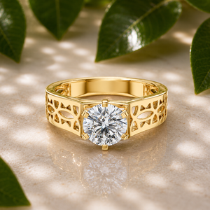 Bague de fiançailles en or 14K 18K avec diamant solitaire rond de 1 carat certifié IGI, de culture en laboratoire, motif filigrane inspiré de la nature, vente en gros - Product Image 1