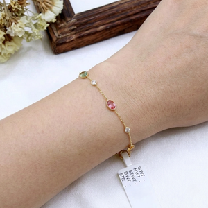 Pulsera de Cadena con Diamantes y Zafiros Naturales Multicolor Certificados por IGI en Oro Amarillo de 18k, Joyería de Moda Memoria, Regalo Hecho a Mano para Mujer - Product Image 4