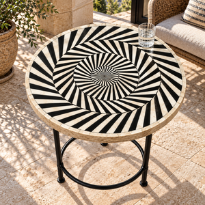 Optical Round Centre <b>Table</b> with Resin Inlay | MDF Top <b>Black</b> Iron Frame Modern Artistic Luxury Designer <b>Living</b> <b>Room</b> Accent - Product Image 4