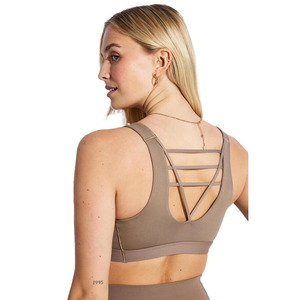 Sujetador deportivo acolchado transpirable para mujer con diseño de logo personalizado, soporte medio, espalda cruzada, 100% nailon, tipo top de yoga - Product Image 3