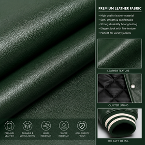 Custom Green Varsity Letterman Jacket Men PU Leather Baseball College Jacket Embroidered Chenille Patch Bomber Jacket OEM Bulk - Product Image 5