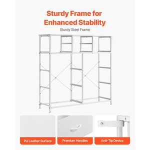 Cómoda de tela de 10 cajones, manija fácil de tirar, marco de acero resistente, contenedores de almacenamiento blancos para dormitorio, armario de guardería, armario de guardería - Product Image 5