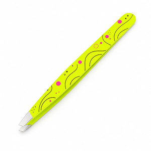 Pinzas para Cejas con Punta Puntiaguda, Color Verde Lima con Diseño de Puntos Rosas, Herramienta de Aseo Duradera de Plástico - Product Image 2