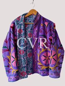เสื้อโค้ทปักลายดอกไม้สีม่วง คอจีน แขนยาว ไซส์ใหญ่ เสื้อคลุมฤดูใบไม้ร่วงสำหรับผู้หญิง สไตล์ลำลอง - Product Image 2