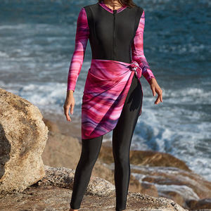 Maillot de bain burkini modeste à manches longues pour femmes musulmanes, motif tie-dye, en nylon/coton, séchage rapide, protection solaire SPF50, pour la plage, le surf et la plongée - Product Image 4