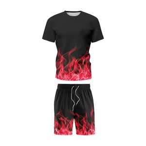 Ensemble T-shirts et shorts personnalisés pour hommes, imprimés par transfert thermique, en coton/polyester, respirant, décontracté, quatre saisons, 2 pièces - Product Image 3