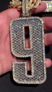 Collier personnalisé en moissanite numéro 9, style hip-hop, avec pendentif en moissanite taille baguette et ronde, bijoux bling-bling - Product Image 3