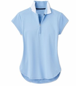 Polo de Manga Corta para Mujer, Color Azul Claro, con Cuello con Cremallera, Tejido de Punto de Secado Rápido, Estilo Casual - Product Image 1