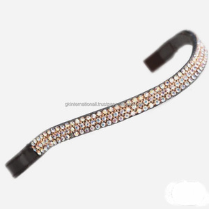 Banda ancha para la frente de diamante, banda personalizada para la frente de caballo de cuero negro o marrón hecha en India, se aceptan pedidos a granel - Product Image 2