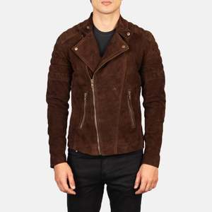 Fashion <b>Men's</b> <b>Brown</b> <b>Suede</b> Moto <b>Jacket</b> Slim Fit Zipper Closure Turn-down Collar Regular Sleeve Autumn Style Trend - Product Image 6