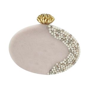 Bolso de Mano de Resina con Perlas, Bolso de Acrílico para Mujer, Bolso de Mano Ovalado para Novia, para Bodas, Fiestas y Eventos - Product Image 1