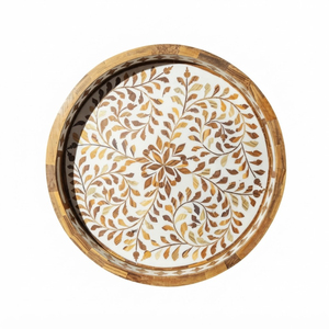 Plateau décoratif de luxe bleu marine avec incrustations en os, motif floral, pour table basse, organisateur de bijoux de coiffeuse, plateau indien - Product Image 6