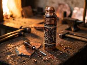 Handmade Engraved Pure Copper Lightweight Dishwasher Safe Water Bottle Floral Enamel Design Ayurvedic Drinking Flask <b>Drinkware</b> - Product Image 5