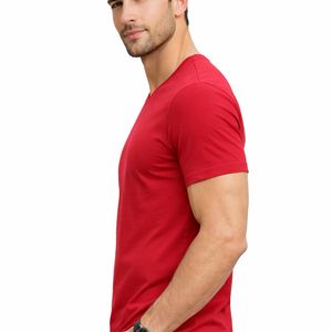 T-shirt homme col V uni, coupe slim, manches courtes, coton léger, décontracté, été - Product Image 3