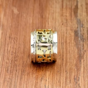 Anillo Giratorio de Plata de Ley 925 con Diseño de Flor, Hecho a Mano, Bicolor, Anillo de Meditación para Mujer - Product Image 2