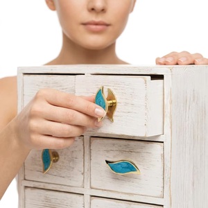Contemporary Brass Drawer Handle Turquoise Inlay Butterfly Shape Easy Installation Furniture <b>Knob</b> for Wardrobe <b>Dresser</b> Bathroom - Product Image 2