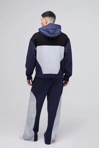 Ensemble de survêtement unisexe en molleton mi-lourd avec blocs de couleur, capuche, design 2-en-1, boucle porte-serviette, coupe ample longue, respirant, 100% coton - Product Image 5