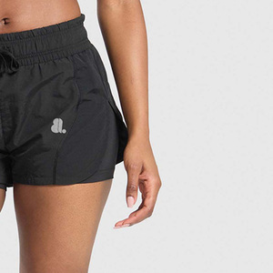 <b>Women's</b> High Waist <b>Black</b> Running <b>Shorts</b> with Elastic Waist Pockets 100% Cotton Knitted Fabric Regular Fit Casual Style - Product Image 4