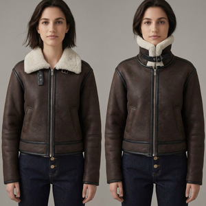 <b>Women's</b> Brown Faux Leather Moto Jacket Windproof Woven Fur Collar Zip Winter <b>Spring</b> Autumn Summer <b>Coat</b> - Product Image 1