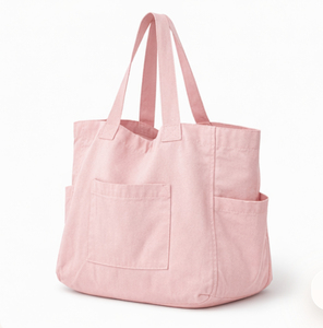 Sac fourre-tout en toile de coton rose d'été avec logo personnalisé pour femmes, sacs de plage en toile avec poignées d'épaule - Product Image 4