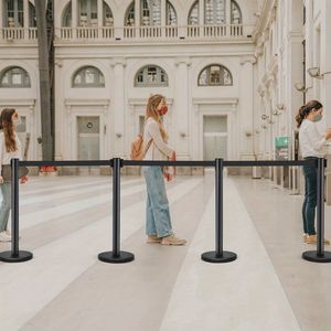 6 pezzi 6.6ft/2m nero retrattile cintura Stanchion Set facile montaggio folla controllo barriera in metallo Base di accesso prodotti di controllo - Product Image 3