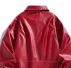 Chaqueta de Cuero PU Roja para Hombre, Estilo Casual, Cuello Camisero, Botón Único, Corte Regular, Color Sólido, para Otoño - Product Image 5