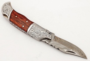 Couteau de poche pliant en acier Damas personnalisé, manche en bois, nom et logo personnalisés, qualité supérieure pour la chasse, le camping, cadeau idéal - Product Image 3
