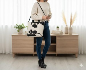 Leather Hair On Tote Bag Cowhide Handbag Women Shoulder Purse Designer Stylish Casual <b>Shopper</b> Tote Bag LHTB-0086 - Product Image 4