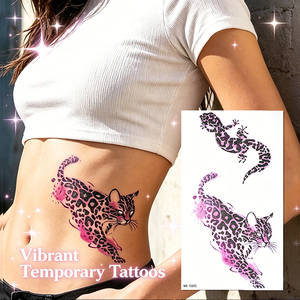 Pegatina de tatuaje estética con estampado de <span class=keywords><strong>leopardo</strong></span> y guepardo, purpurina morada, calavera, araña, mariposa, estilo Y2K, calcomanía artística para cuerpo y rostro para <span class=keywords><strong>mujer</strong></span> - Product Image 3