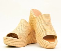 Sandales en raphia naturel faites à la main, sabots à talons pour femmes