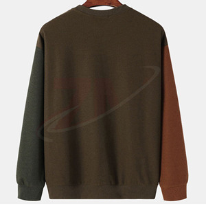 Sweat-shirt à col rond pour homme, vert olive, couleur contrastée, tricoté, coupe classique, décontracté, à manches longues, pour l'automne - Product Image 2