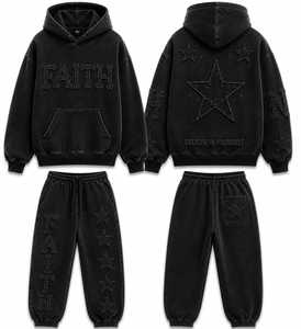 Faith Vintage Embroidery Winter Solid Hip Hop Fleece Hoodie Set Oversized Street Wear Tracksuit Believe <b>Yourself</b> Embroidered - Product Image 2