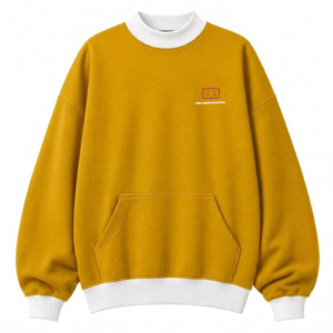 Sweat-shirt col roulé jaune moutarde pour femme, coupe décontractée, épaules tombantes, manches longues, poches, en polyester, pour l'automne - Product Image 1