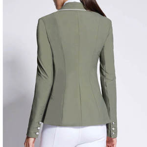 Women's Dark Green Cotton/Polyester Riding Jacket with White Trim Show Jumping <b>Equestrian</b> Attire Custom Logo - Product Image 3