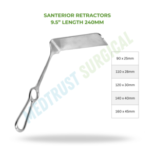 เครื่องมือผ่าตัดดึงเนื้อเยื่อส่วนหลังสันหลัง Medtrust Surgical Anterior Retractor ขนาด 240 มม. 9.5 นิ้ว ทำจากเหล็กกล้าไร้สนิม - Product Image 3