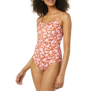 Customised New Women Floral One Piece Swimsuit Square Neck High Waist Stretch Swimwear Spandex Polyester Printed <b>Bathing</b> Suit - Product Image 3