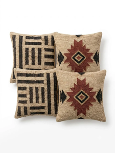 Juego de 4 Fundas de Cojín Estilo Kilim del Suroeste, Tejidas a Mano, de Lana, Yute y Algodón, Decoración Boho Tribal para Sofá, Diseño Geométrico Rústico - Product Image 4