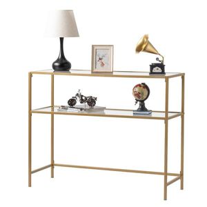 Consolle Moderna in Vetro Temperato con Struttura in Metallo e 2 Ripiani per Ingresso e Soggiorno - Product Image 5
