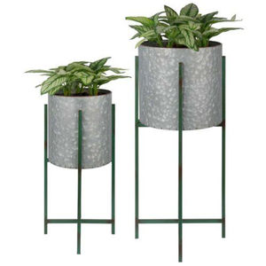 Macetas de Metal Galvanizado con Soportes de Hierro Verde para Interiores y Exteriores, Estilo Rústico, Perfectas para Jardín, Macetas Redondas Decorativas para Flores - Product Image 1