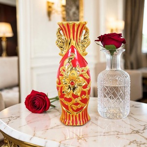 Reliable Glam <b>Ceramic</b> Tabletop <b>Vases</b> Set Glazed Gold Floral Design 8-16 Inches Exquisite Durable Decor - Product Image 6