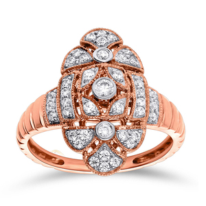 Anillo de Diamantes Estilo Victoriano Art Deco, Anillo de Cóctel Ovalado Vintage en Oro Rosa de 14K, con Detalles Geométricos de Diamantes - Product Image 1
