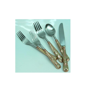 Juego de Cubiertos de Acero Inoxidable de 5 Piezas con Diseño de Hoja de Lujo, Cuchillo, Tenedor y Cuchara con Adornos Dorados, Apto para Lavavajillas y Sostenible - Product Image 5