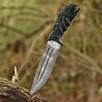 Nouvelle édition, couteau Viking Bowie artisanal de 11 pouces, couteau de chasse en acier Damas, manche gravé avec un corbeau, couteau de survie à lame fixe de collection