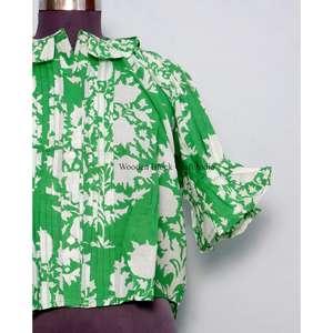 Blusa india floral vintage personalizada de alta calidad para mujer, estilo coreano, transpirable, 100% algodón, ecológica, con mangas acampanadas. - Product Image 2